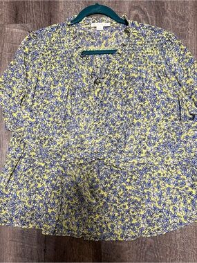 cooper & ella Yellow Floral Blouse with Purple Flowers